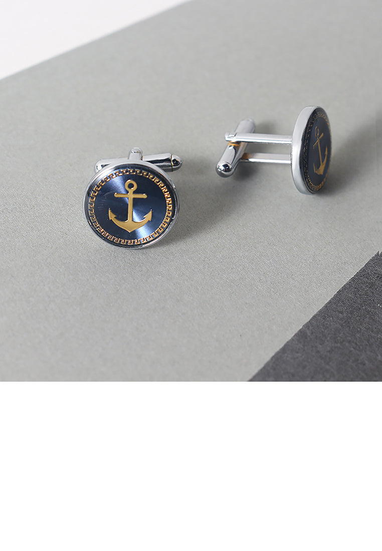 Fashion Personality Anchor Geometric Round Cufflinks