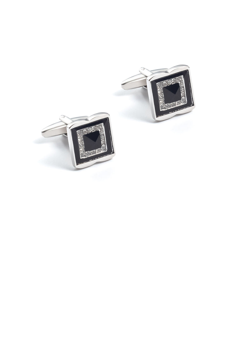 Fashion and Elegant Black Geometric Square Cufflinks with Cubic Zirconia - Luxurious Look
