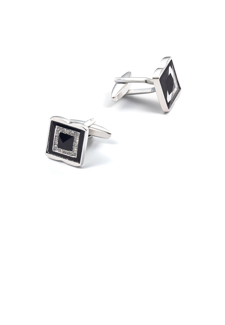 Fashion and Elegant Black Geometric Square Cufflinks with Cubic Zirconia - Luxurious Look