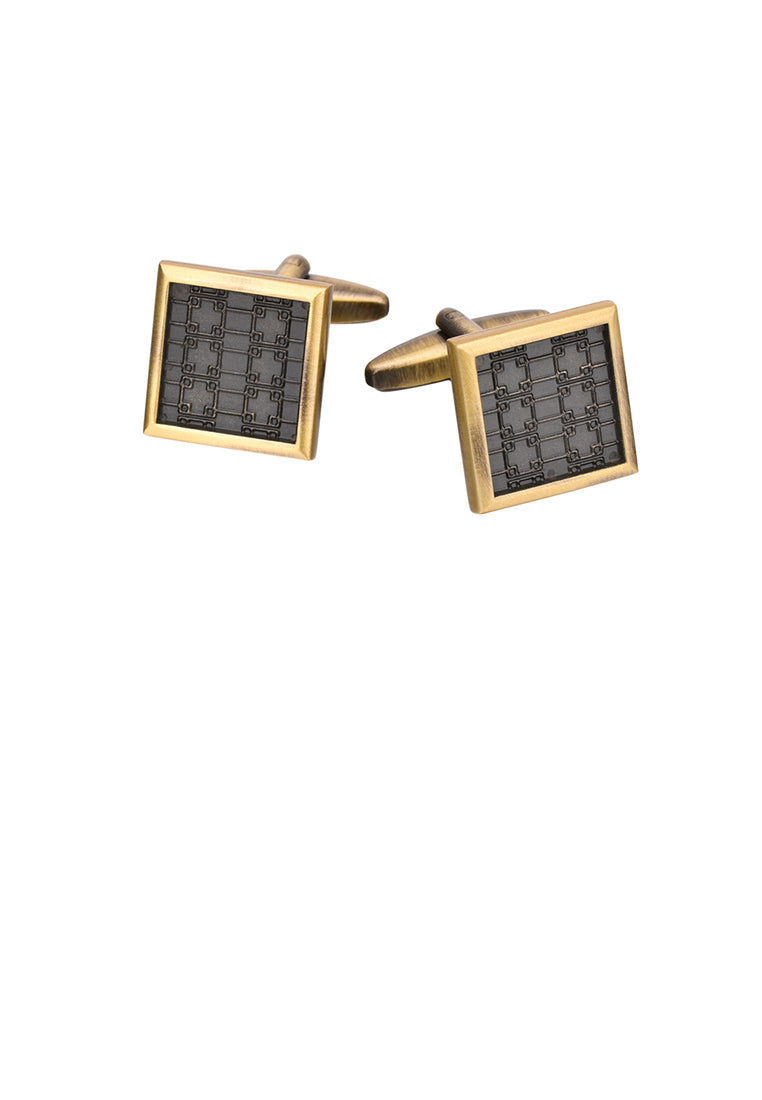 Fashion Vintage Plated Gold Pattern Geometric Square Cufflinks