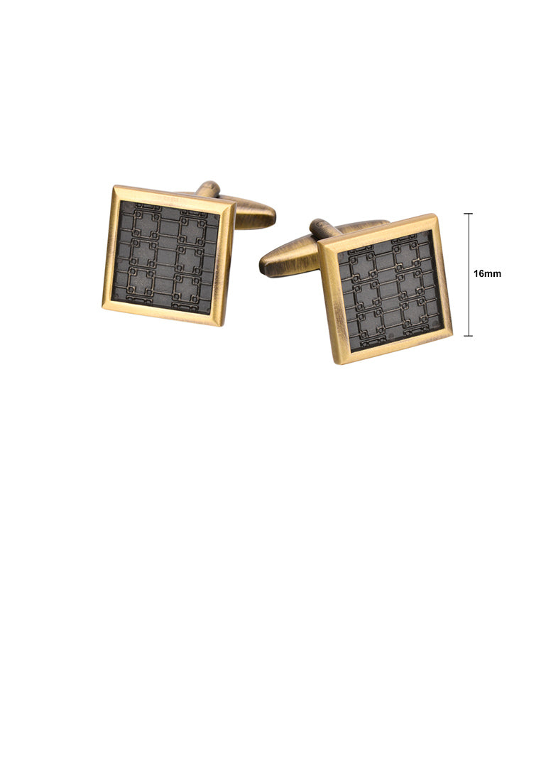 Fashion Vintage Plated Gold Pattern Geometric Square Cufflinks