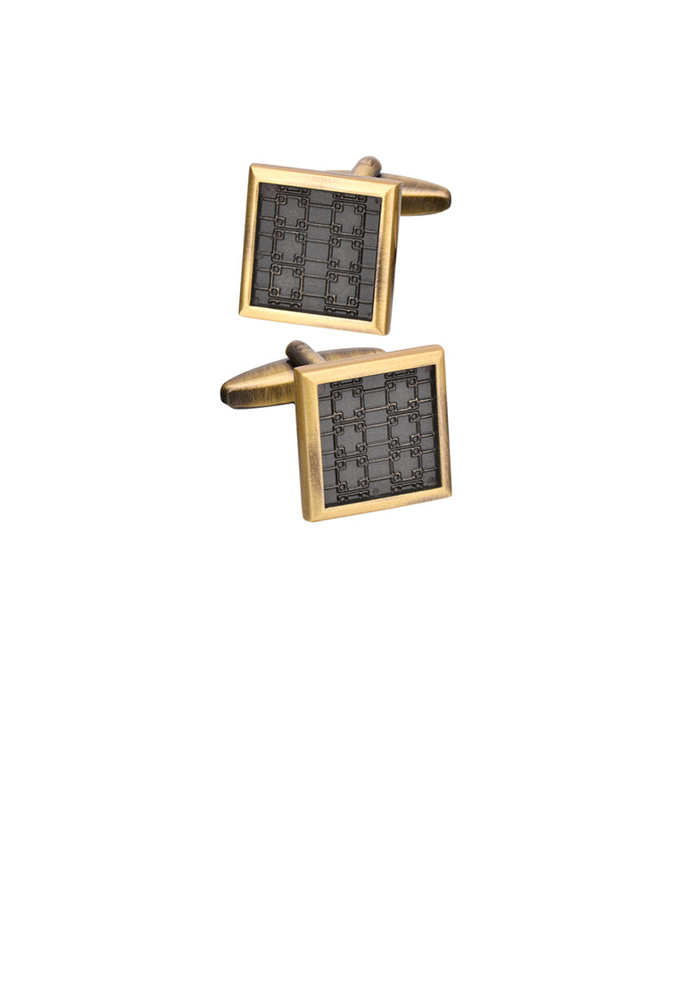 Fashion Vintage Plated Gold Pattern Geometric Square Cufflinks