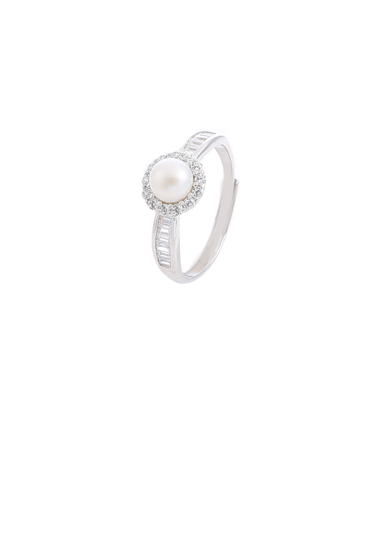 925 Sterling Silver Fashion Simple Geometric White Freshwater Pearl Adjustable Ring - Luxurious Look