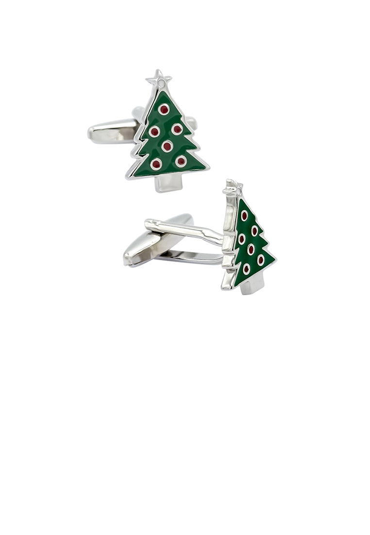 Fashionable Simple Enamel Christmas Tree Cufflinks