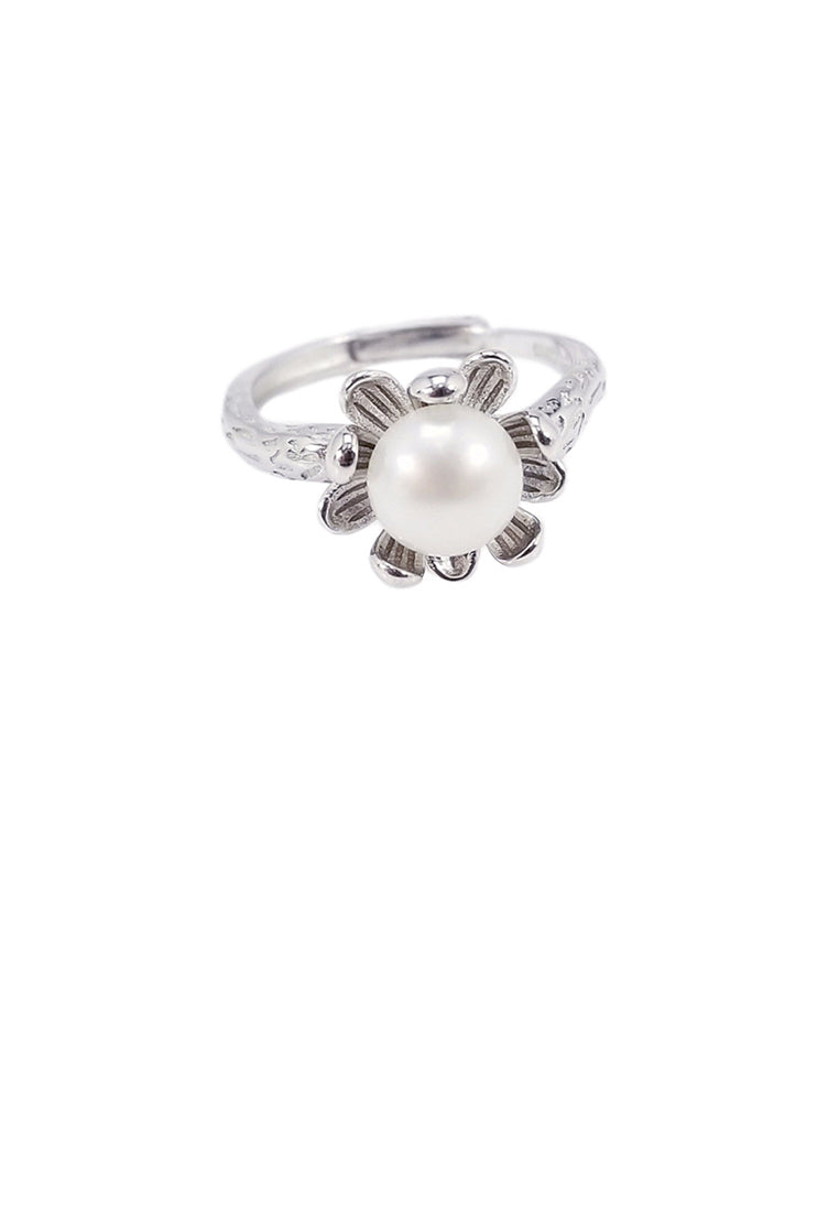 925 Sterling Silver Fashion Simple Flower Freshwater Pearl Adjustable Ring - Luxurious Look