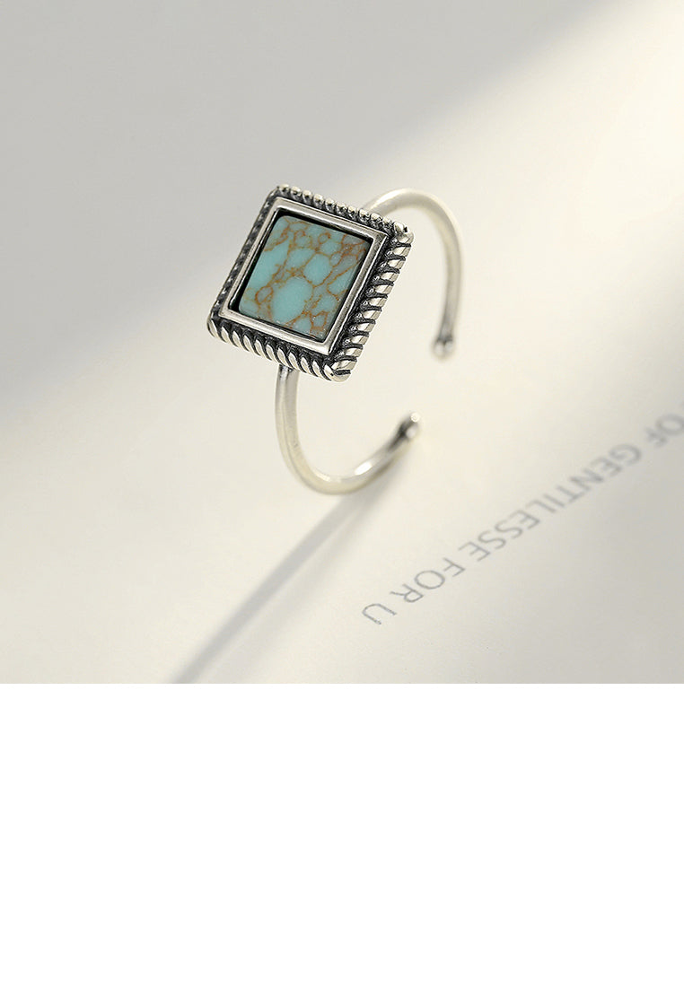 925 Sterling Silver Fashion Simple Geometric Square Adjustable Open Ring