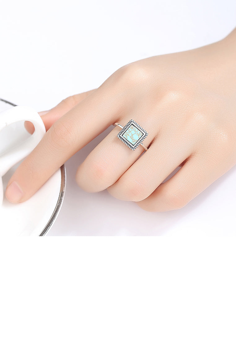 925 Sterling Silver Fashion Simple Geometric Square Adjustable Open Ring
