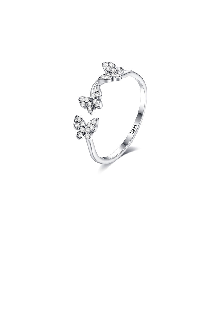 925 Sterling Silver Fashion and Elegant Butterfly Adjustable Open Ring with Cubic Zirconia - Luxurious Look