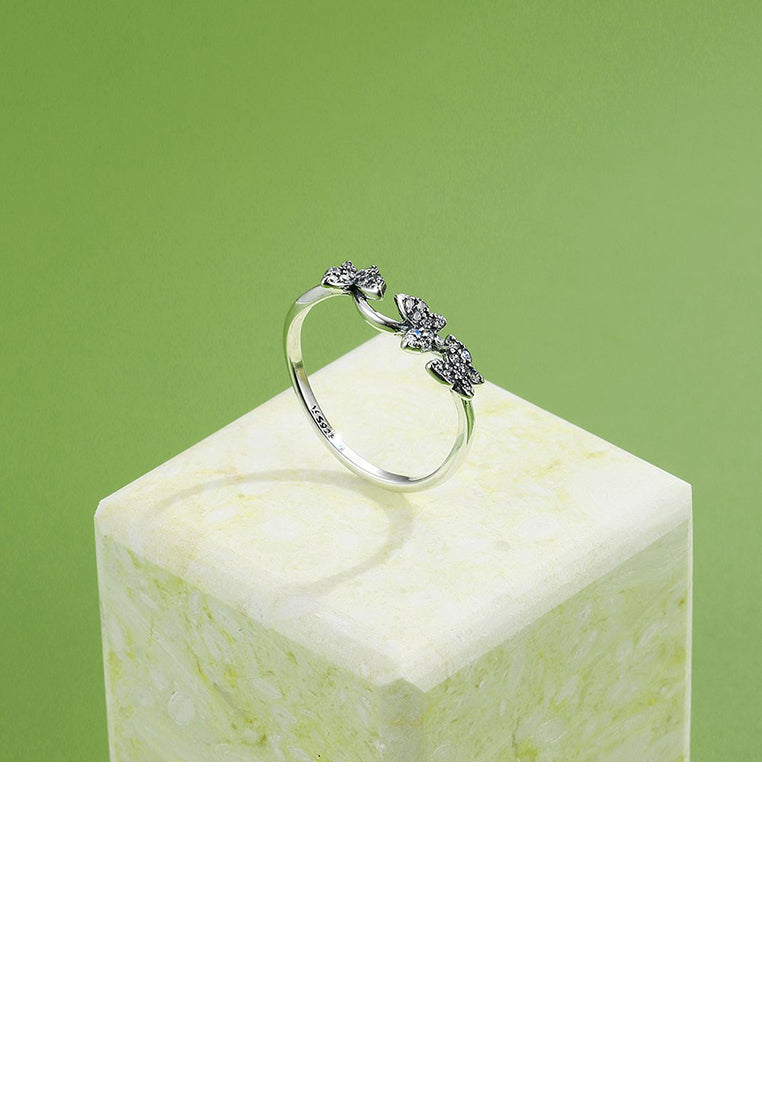 925 Sterling Silver Fashion and Elegant Butterfly Adjustable Open Ring with Cubic Zirconia - Luxurious Look