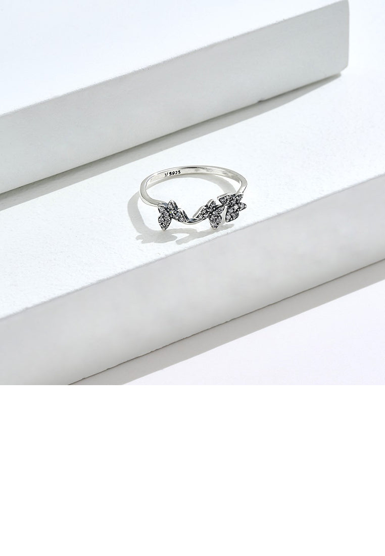 925 Sterling Silver Fashion and Elegant Butterfly Adjustable Open Ring with Cubic Zirconia - Luxurious Look