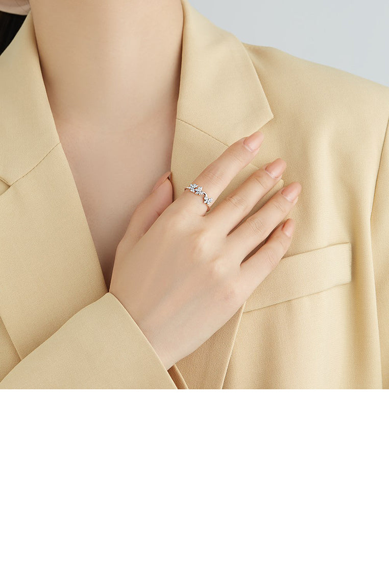 925 Sterling Silver Fashion and Elegant Butterfly Adjustable Open Ring with Cubic Zirconia - Luxurious Look