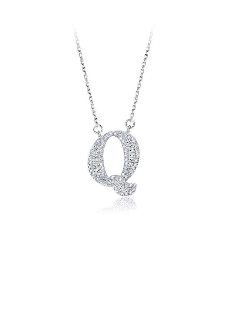 925 Sterling Silver Fashion Personality English Alphabet Q Cubic Zircon Necklace