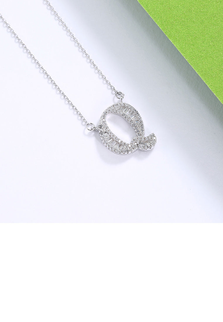 925 Sterling Silver Fashion Personality English Alphabet Q Cubic Zircon Necklace