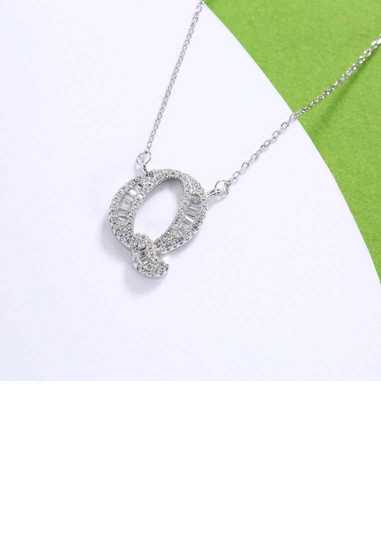 925 Sterling Silver Fashion Personality English Alphabet Q Cubic Zircon Necklace