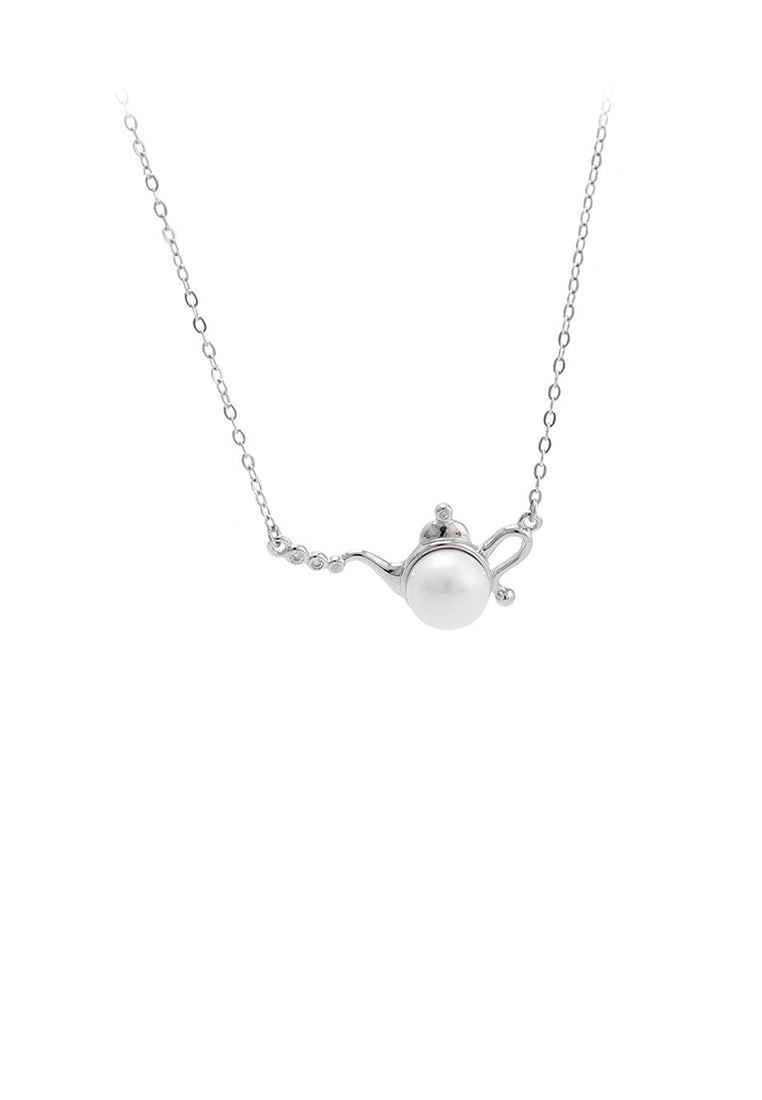 925 Sterling Silver Fashion Creative Teapot Freshwater Pearl Necklace - Luxurious Look