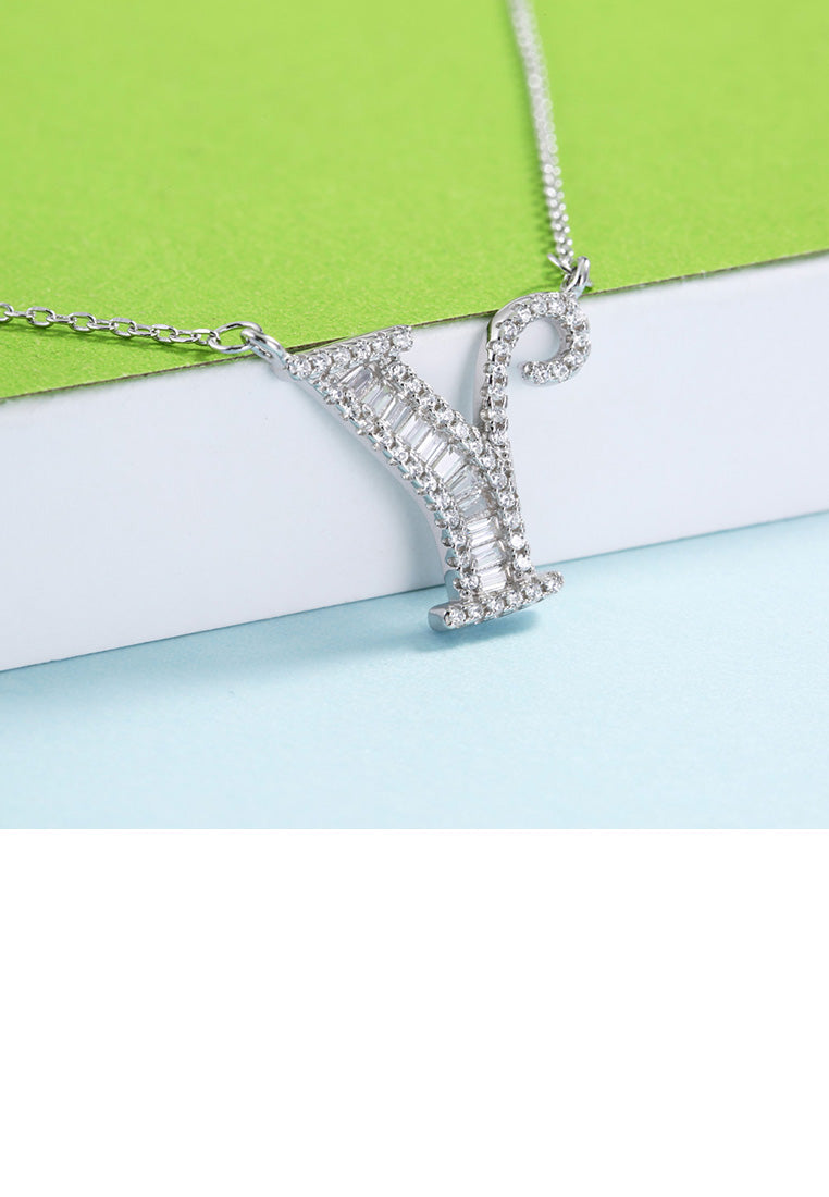 925 Sterling Silver Fashion Personality English Alphabet Y Cubic Zircon Necklace