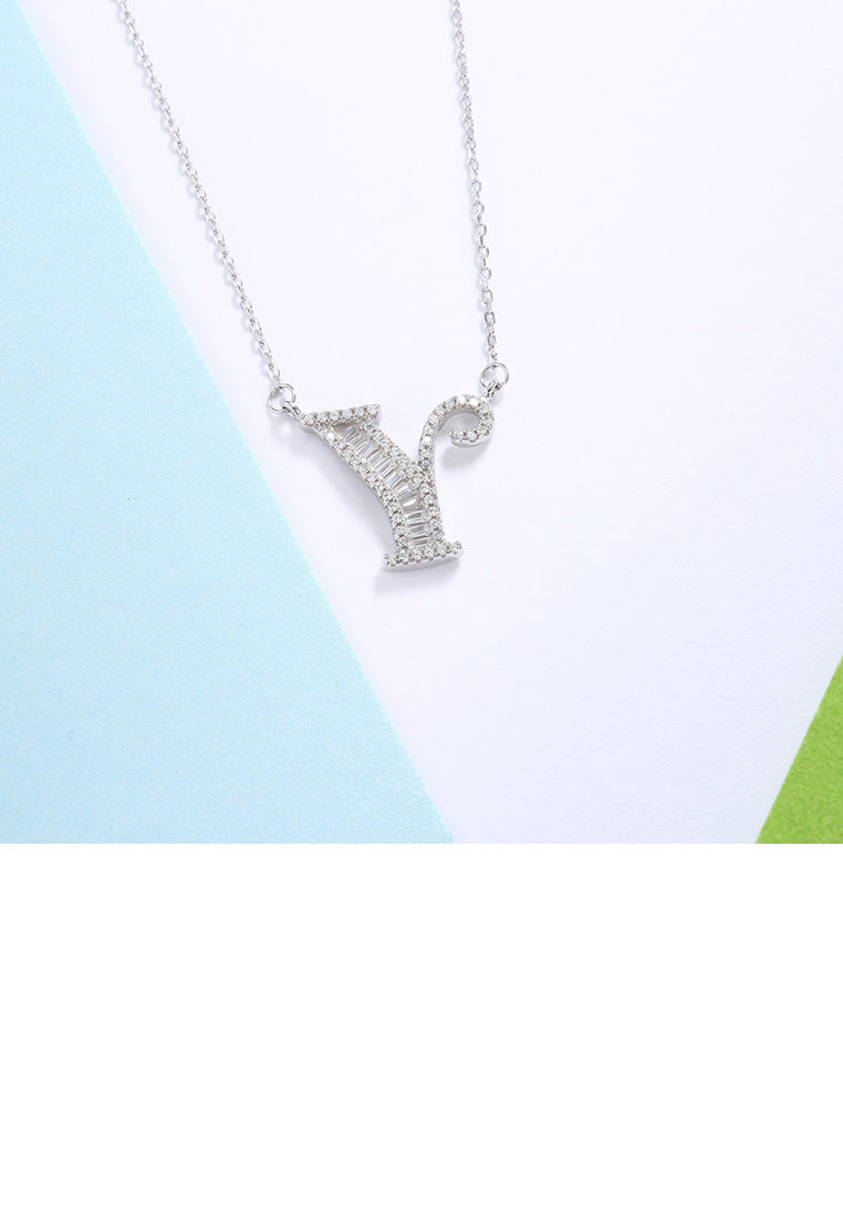 925 Sterling Silver Fashion Personality English Alphabet Y Cubic Zircon Necklace