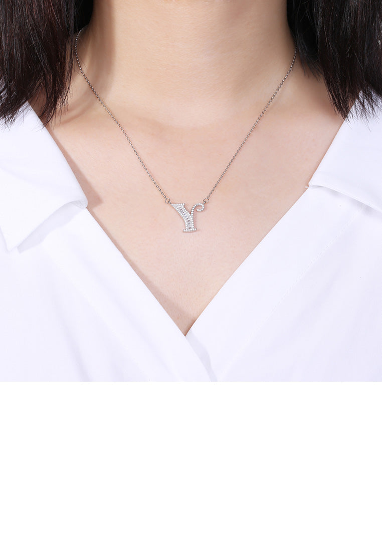 925 Sterling Silver Fashion Personality English Alphabet Y Cubic Zircon Necklace