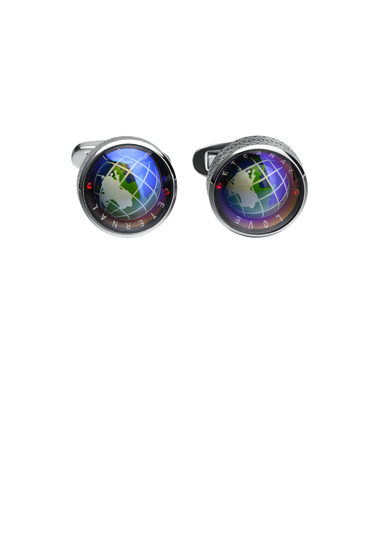 Fashion and Elegant Blue Rotating Globe Geometric Cufflinks