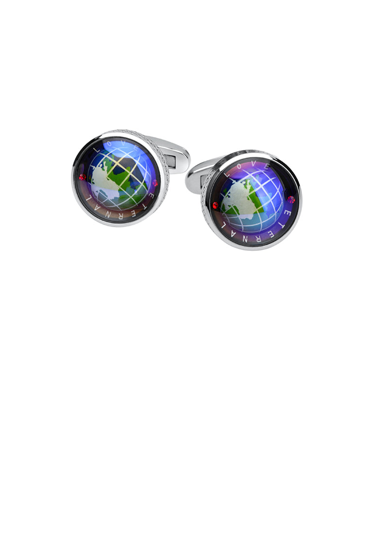 Fashion and Elegant Blue Rotating Globe Geometric Cufflinks