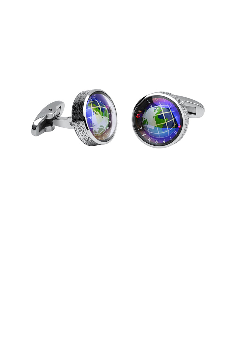 Fashion and Elegant Blue Rotating Globe Geometric Cufflinks