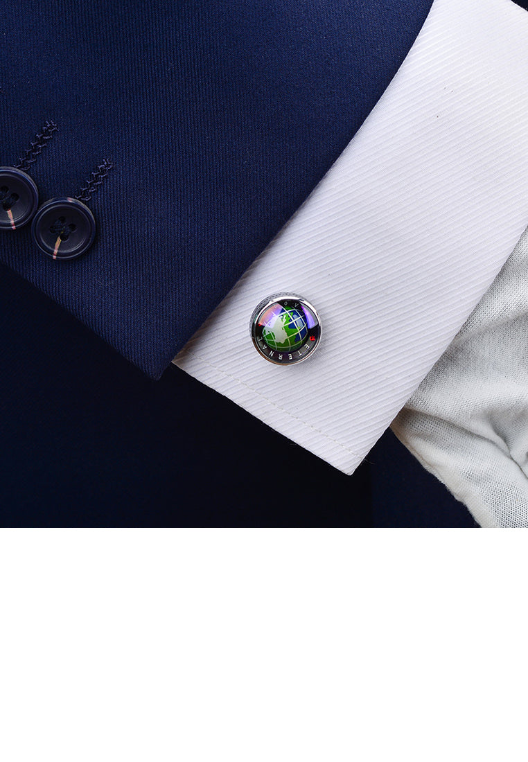 Fashion and Elegant Blue Rotating Globe Geometric Cufflinks