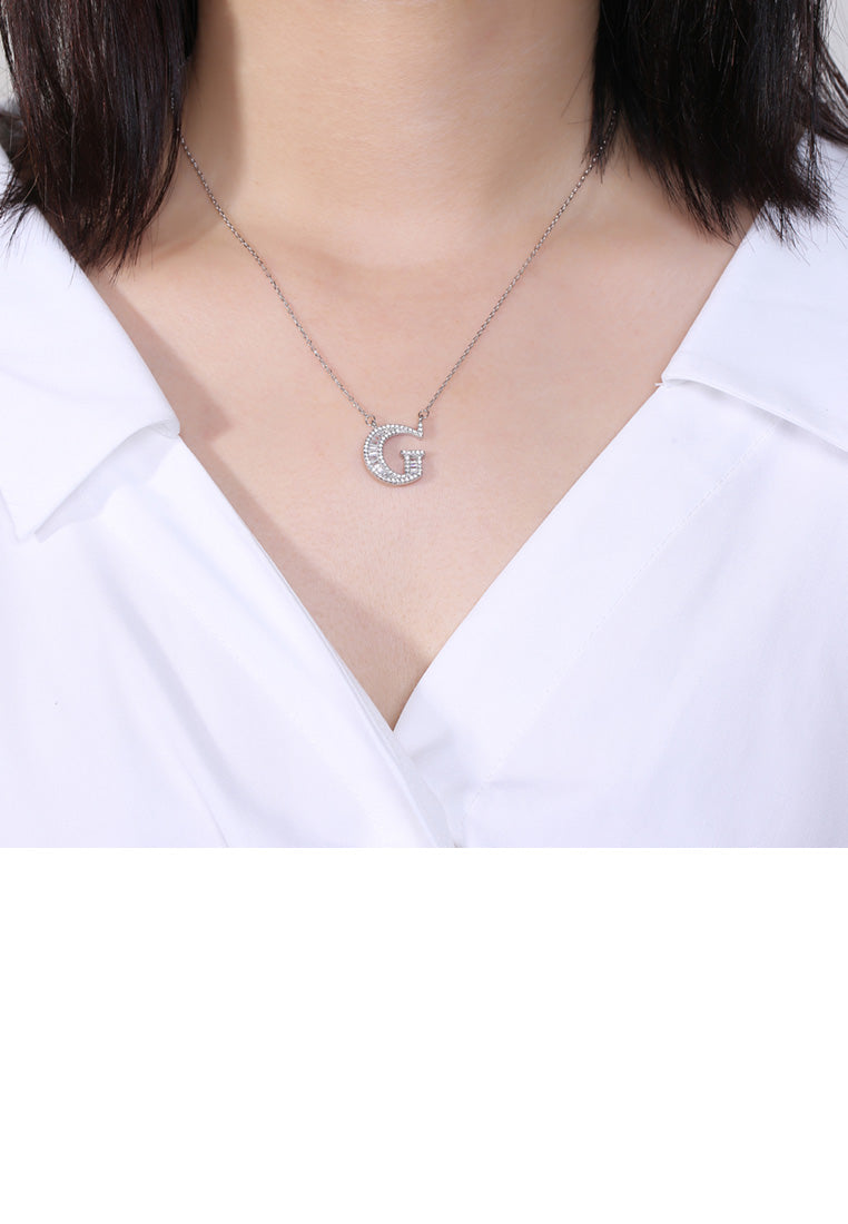 925 Sterling Silver Fashion Personality English Alphabet G Cubic Zircon Necklace