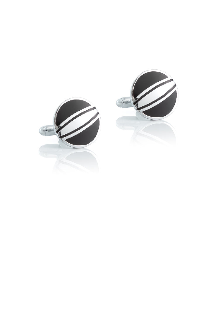 Simple Classic Enamel Black Patterned Geometric Round Cufflinks