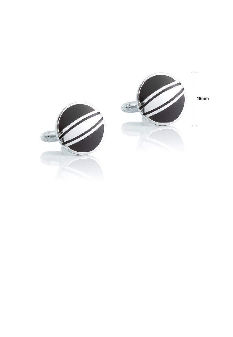 Simple Classic Enamel Black Patterned Geometric Round Cufflinks