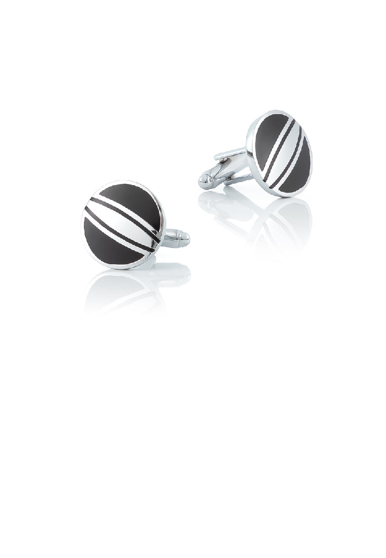 Simple Classic Enamel Black Patterned Geometric Round Cufflinks
