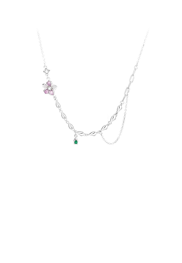 925 Sterling Silver Fashion Simple Flower Necklace with Cubic Zirconia - Luxurious Look