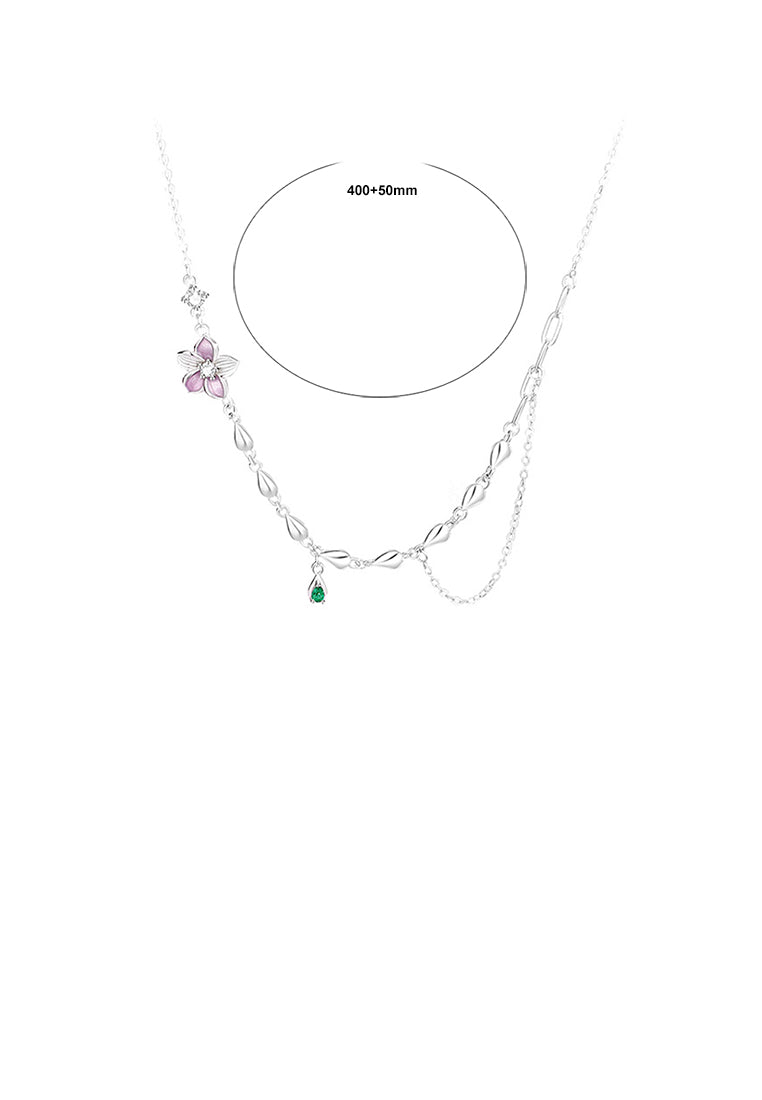 925 Sterling Silver Fashion Simple Flower Necklace with Cubic Zirconia - Luxurious Look