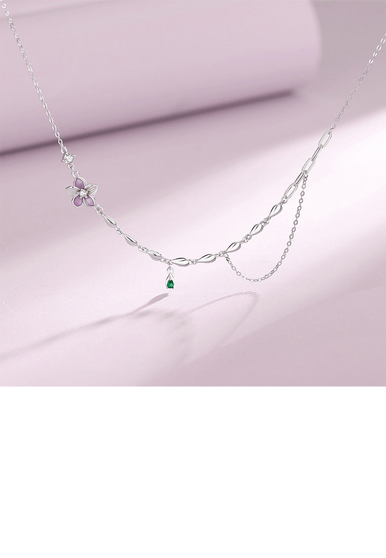 925 Sterling Silver Fashion Simple Flower Necklace with Cubic Zirconia - Luxurious Look