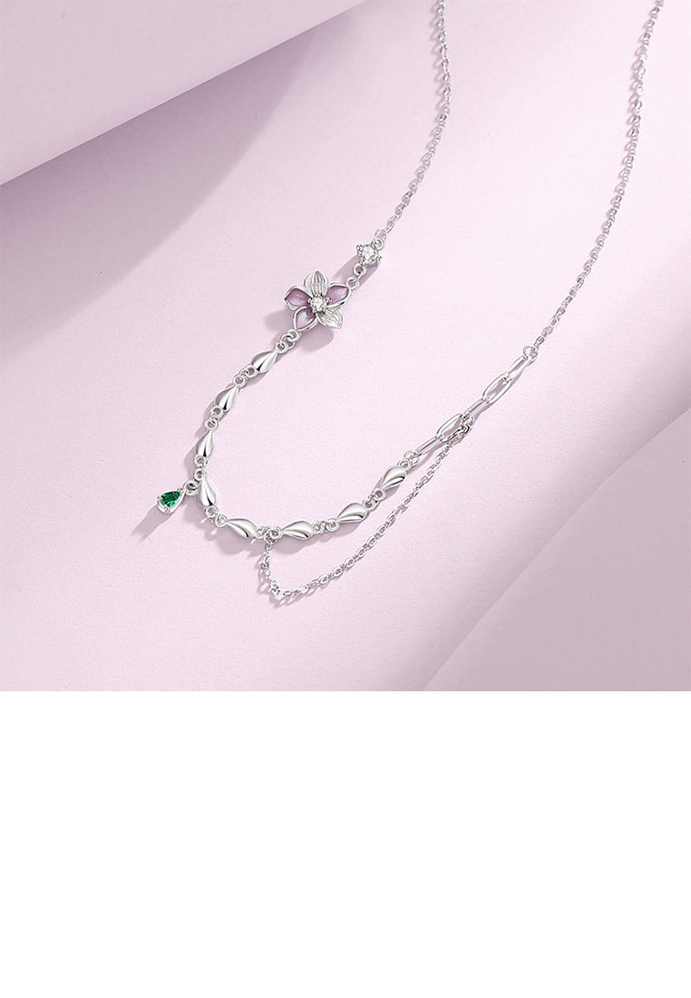 925 Sterling Silver Fashion Simple Flower Necklace with Cubic Zirconia - Luxurious Look