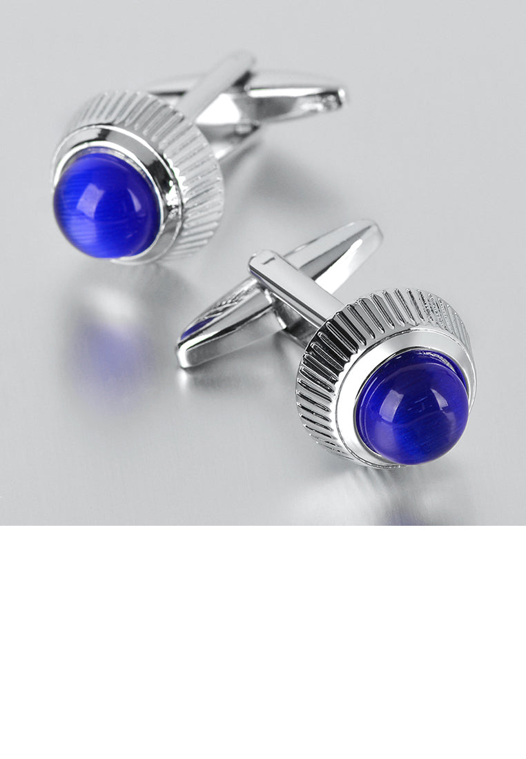 Fashion High Grade Lace Round Blue Imitation Opal Geometric Cufflinks