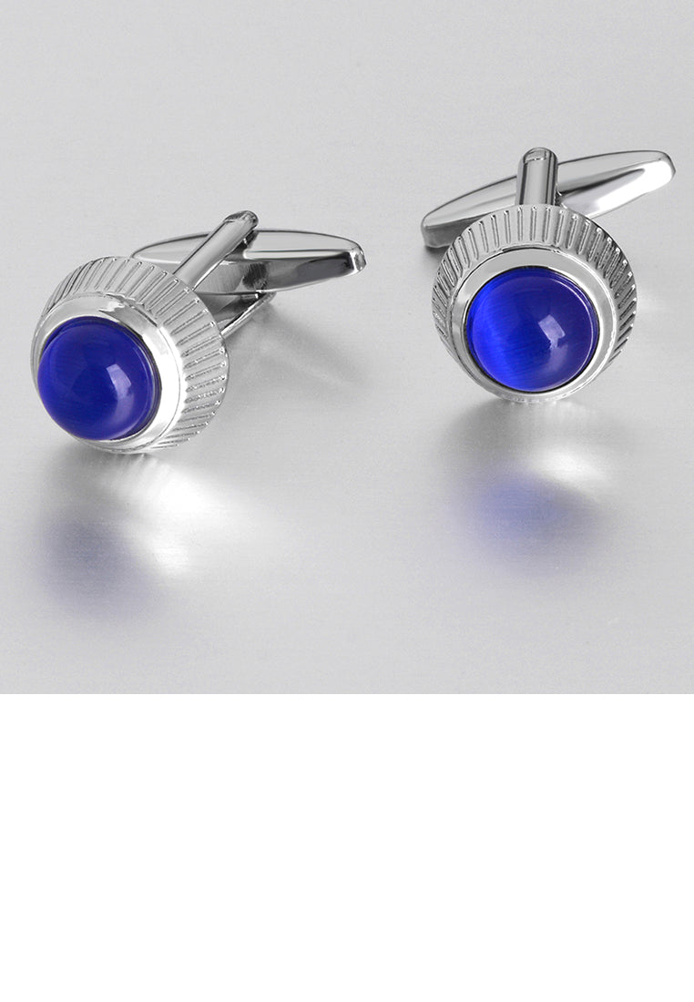 Fashion High Grade Lace Round Blue Imitation Opal Geometric Cufflinks
