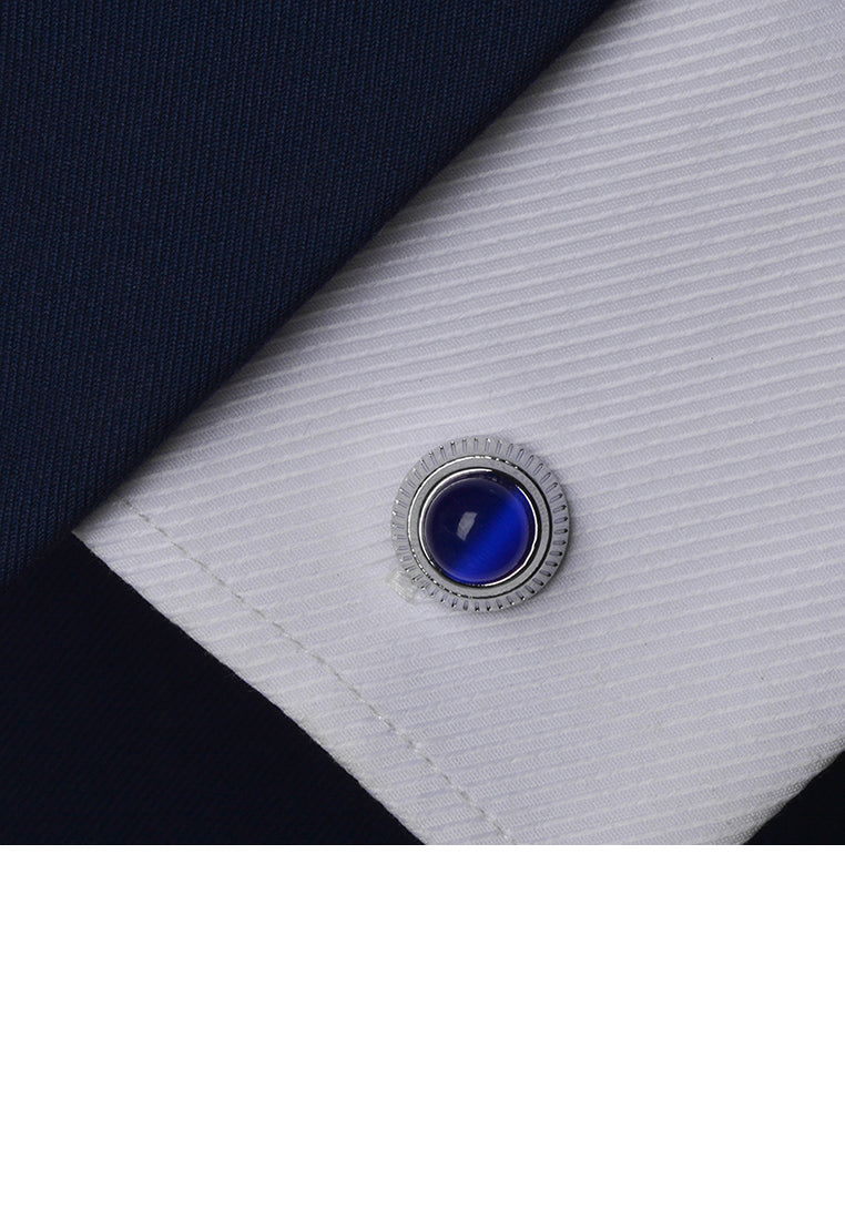 Fashion High Grade Lace Round Blue Imitation Opal Geometric Cufflinks