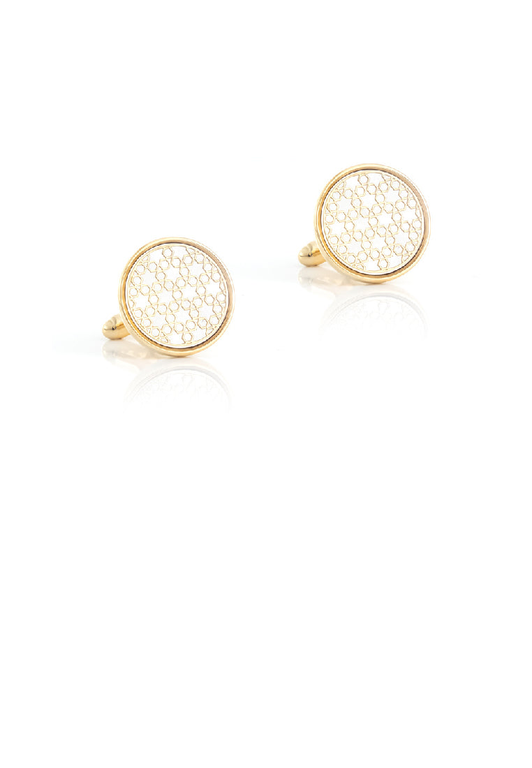 Fashion Temperament Plated Gold Hollow Pattern Geometric Round Cufflinks