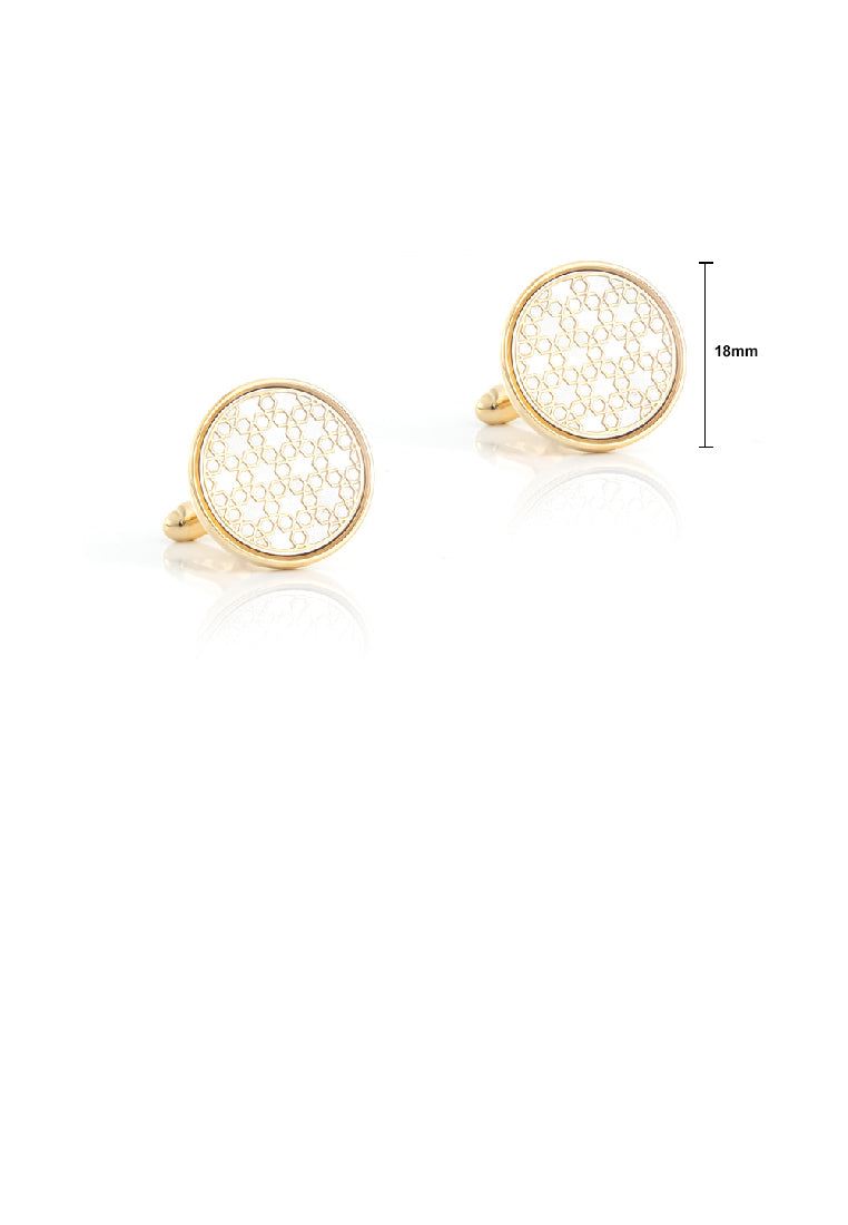 Fashion Temperament Plated Gold Hollow Pattern Geometric Round Cufflinks