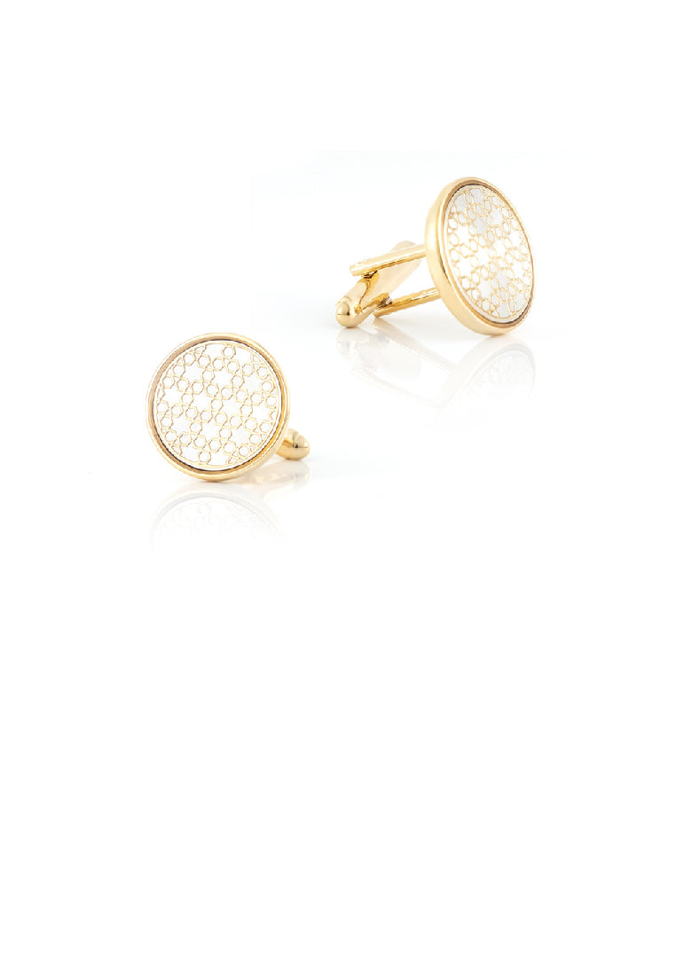 Fashion Temperament Plated Gold Hollow Pattern Geometric Round Cufflinks
