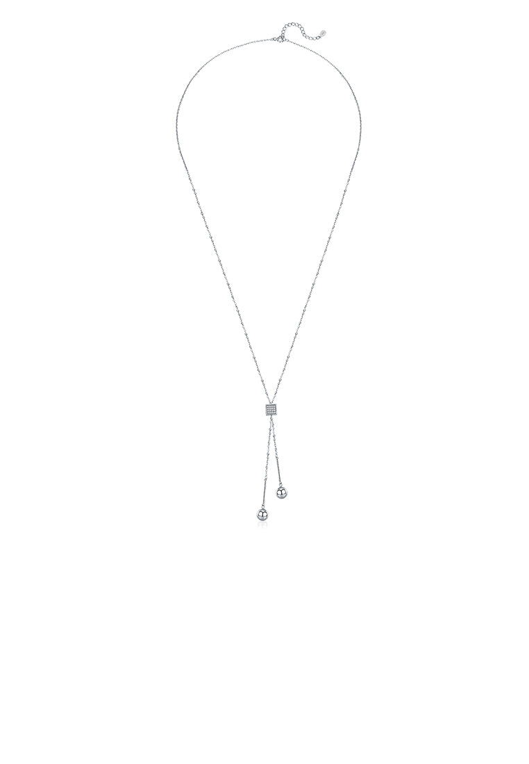 925 Sterling Silver Simple Tassel Necklace with Austrian Element Crystal