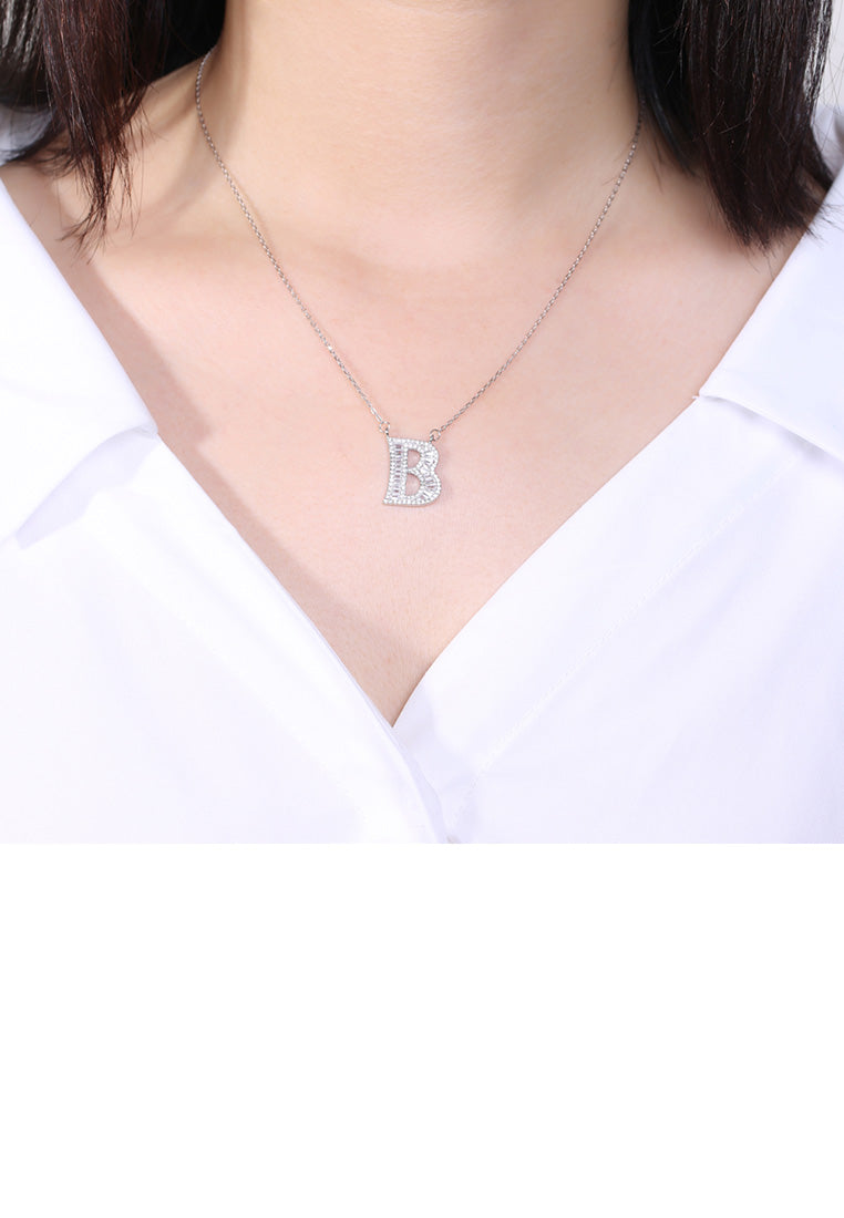 925 Sterling Silver Fashion Personality English Alphabet B Cubic Zircon Necklace
