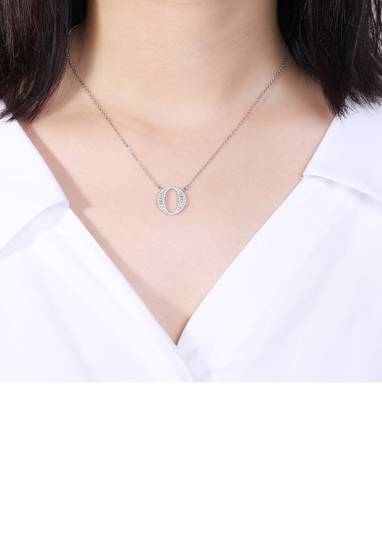 925 Sterling Silver Fashion Personality English Alphabet O Cubic Zircon Necklace