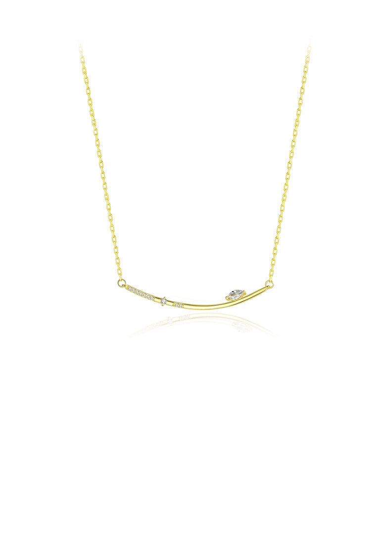 925 Sterling Silver Plated Gold Simple Geometric Bar Necklace with Cubic Zirconia - Luxurious Look