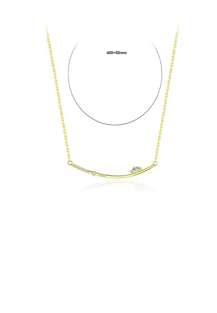 925 Sterling Silver Plated Gold Simple Geometric Bar Necklace with Cubic Zirconia - Luxurious Look