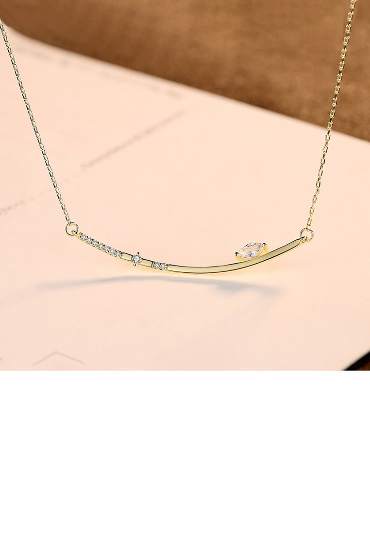 925 Sterling Silver Plated Gold Simple Geometric Bar Necklace with Cubic Zirconia - Luxurious Look