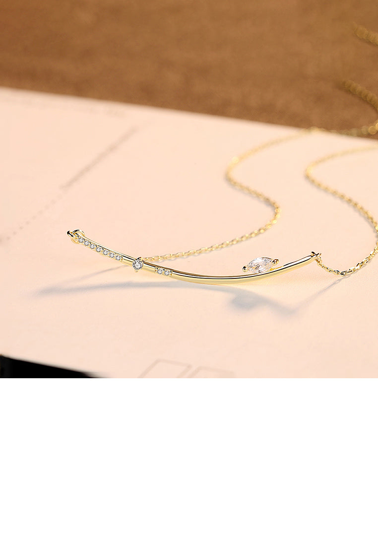 925 Sterling Silver Plated Gold Simple Geometric Bar Necklace with Cubic Zirconia - Luxurious Look
