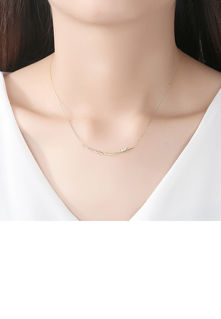 925 Sterling Silver Plated Gold Simple Geometric Bar Necklace with Cubic Zirconia - Luxurious Look