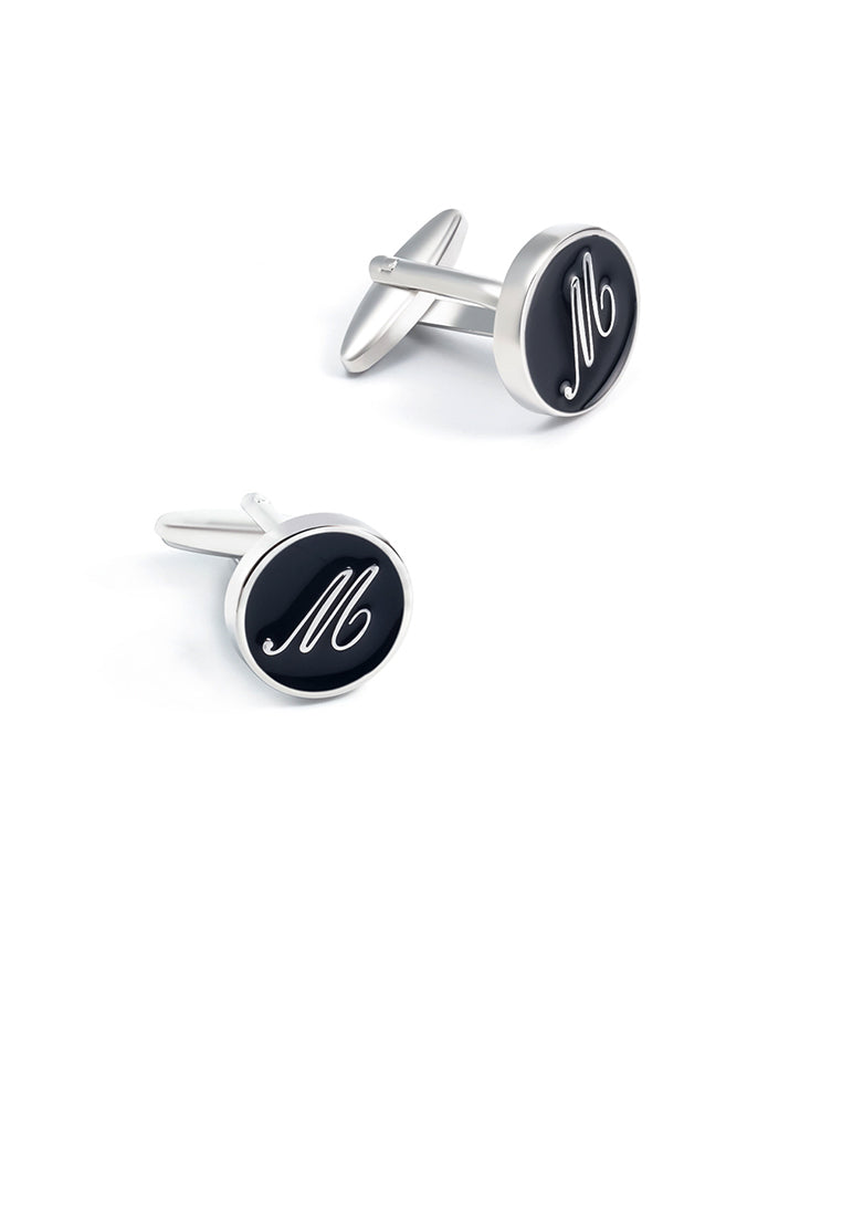 Fashion Simple English Alphabet M Black Geometric Round Cufflinks