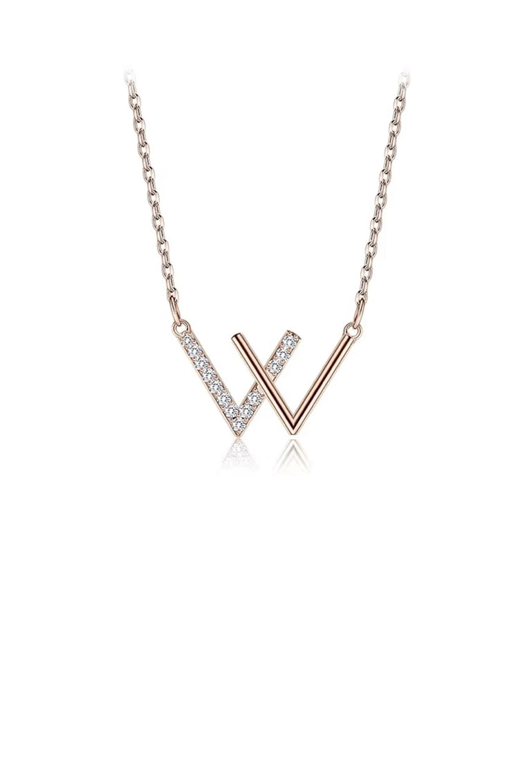 925 Sterling Silver Plated Rose Gold Fashion Simple English Alphabet W Necklace with Cubic Zirconia - Luxurious Look